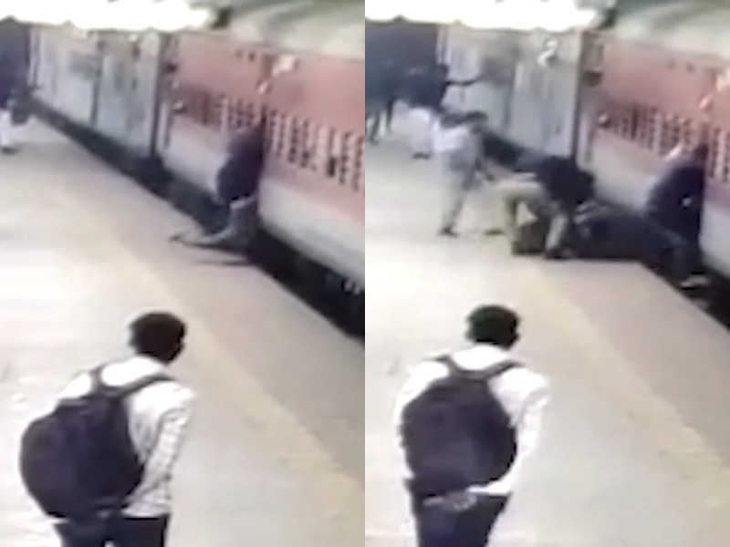 Vigilant cops save life of man who slipped while boarding moving train in western India